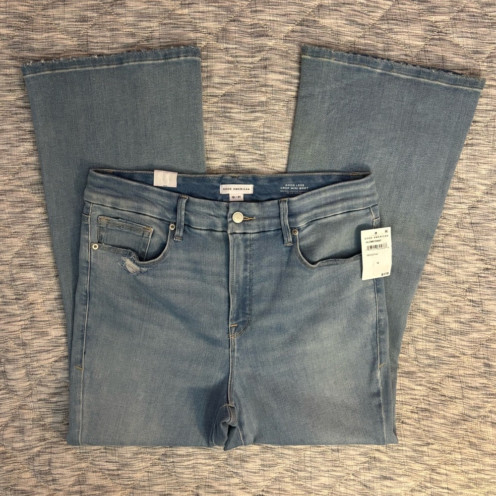 Good American Good Legs Cropped Mini Bootcut Western Jeans Sz 12/31 NWT -